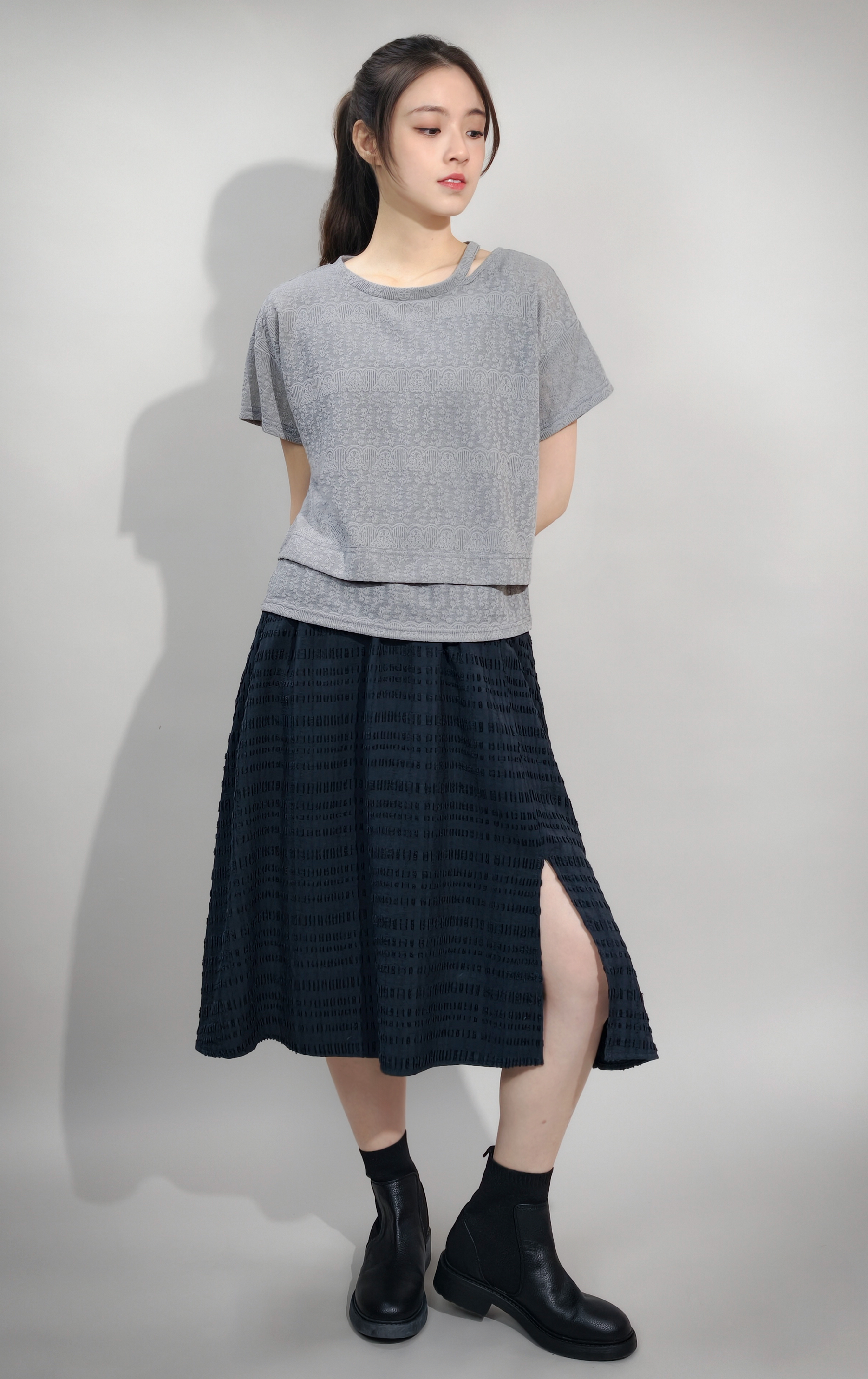 Textured Ruched Waistband Skirt SK0283