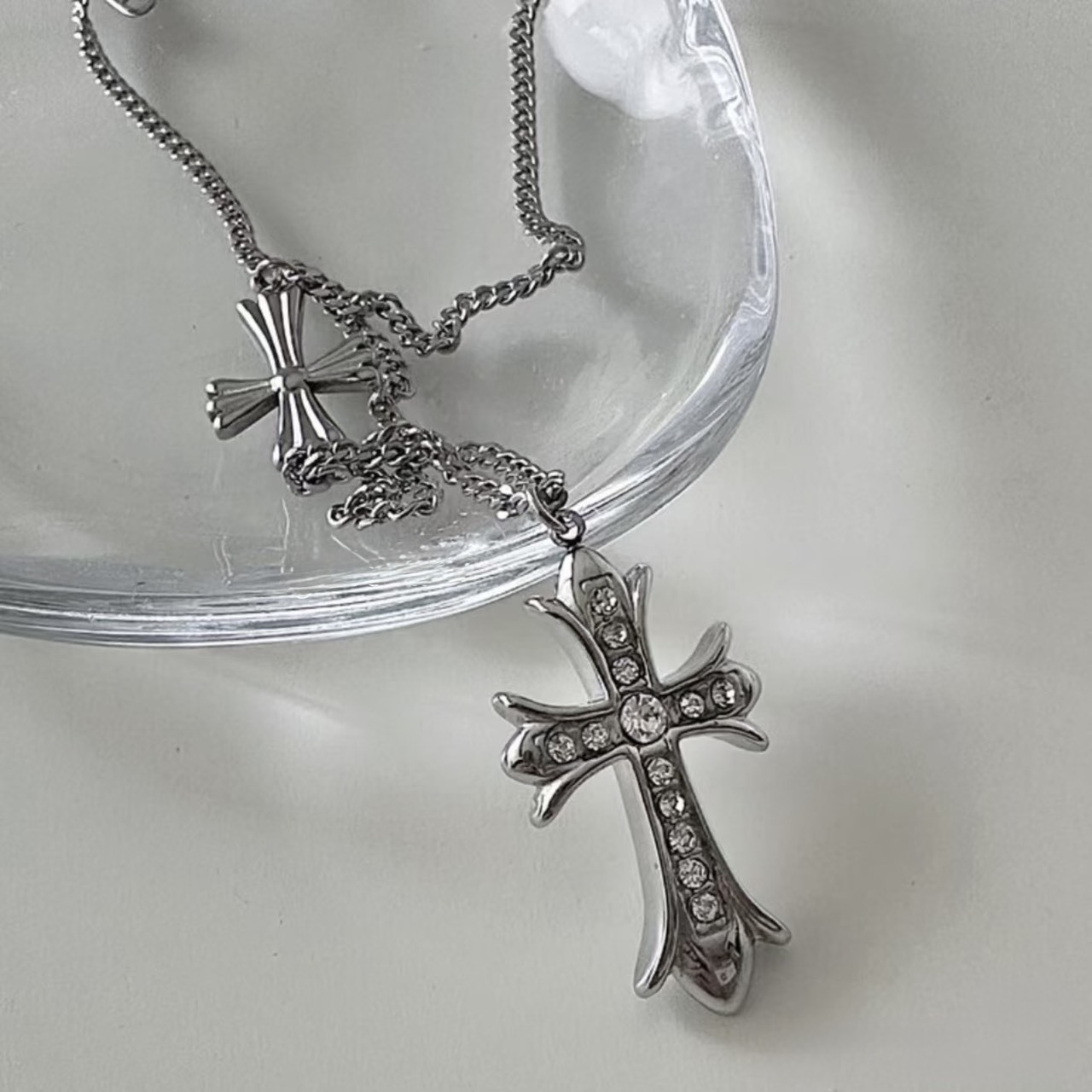 （預購）韓國 OFUSE 水鑽雙十字架項鍊