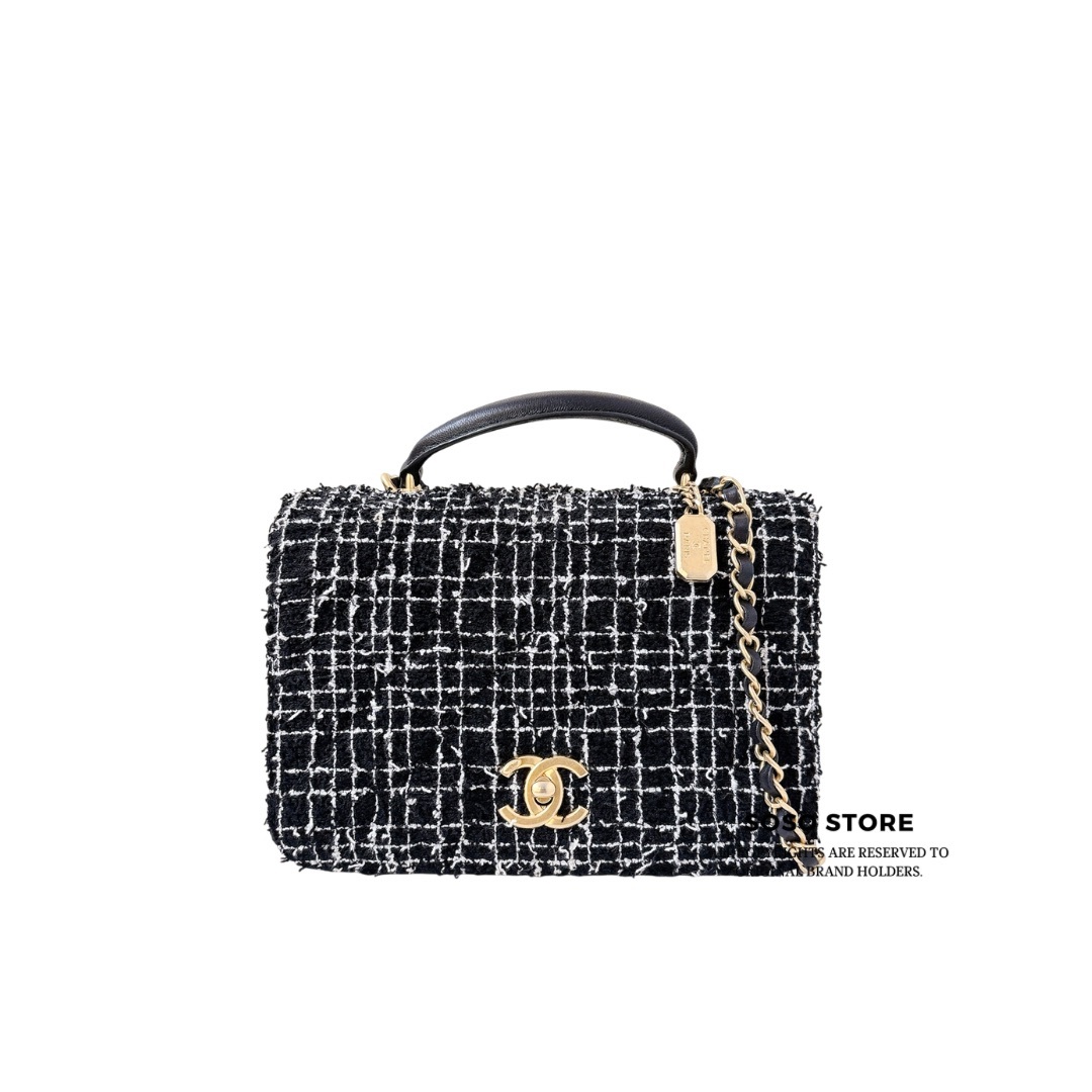 Chanel Small Flap Bag with Top Handle - Black / GHW
