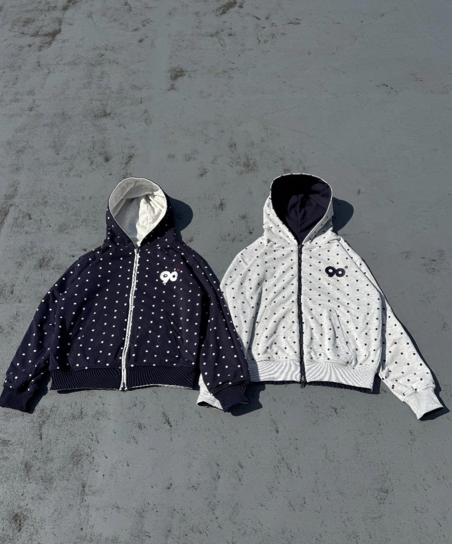 90 Logo Reversible Dot Zip Hoodie