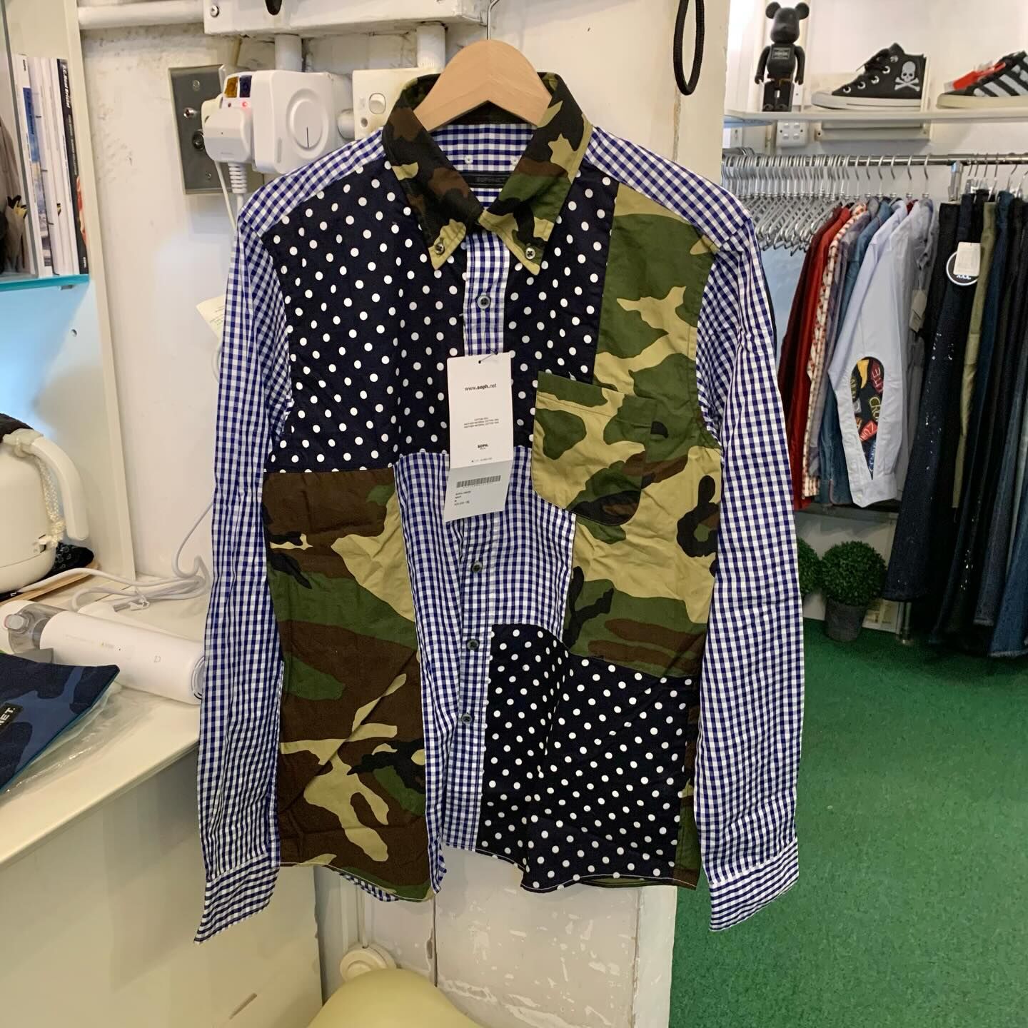 LAST SALE: SOPHNET DOT CHECK CAMO MIXED SHIRT L/S - SIZE M IN STOCK NOW (現貨發售中)