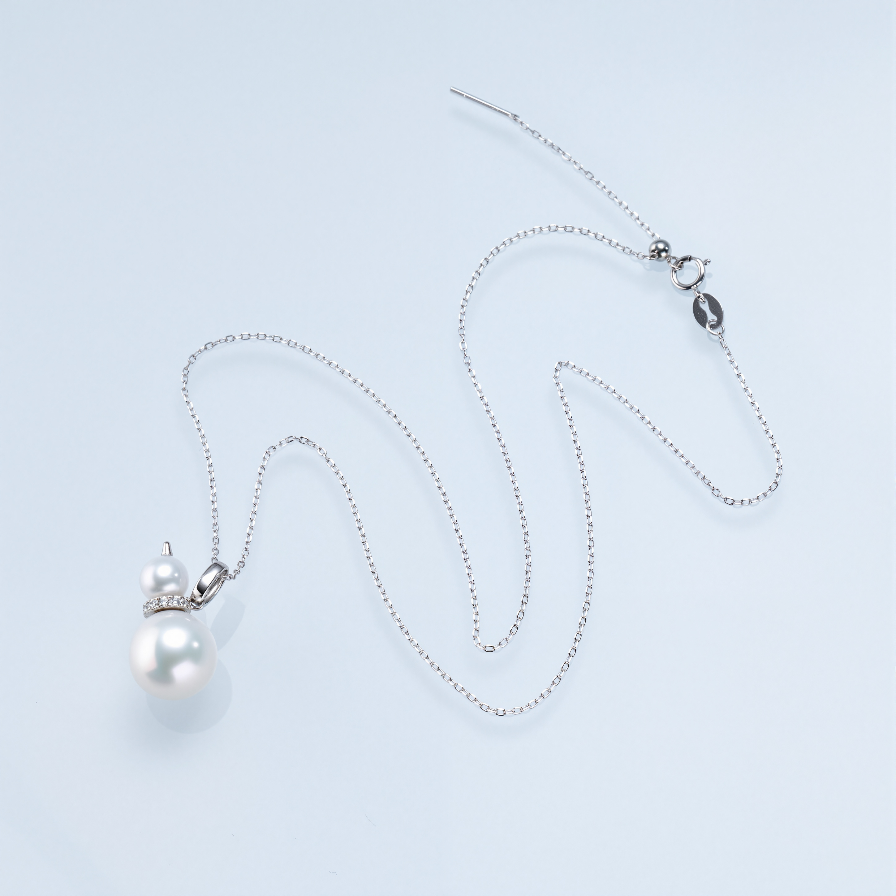 0421sz51-SZHK-PEARL-淡水雙珠葫蘆吊墜+鏈(A2)