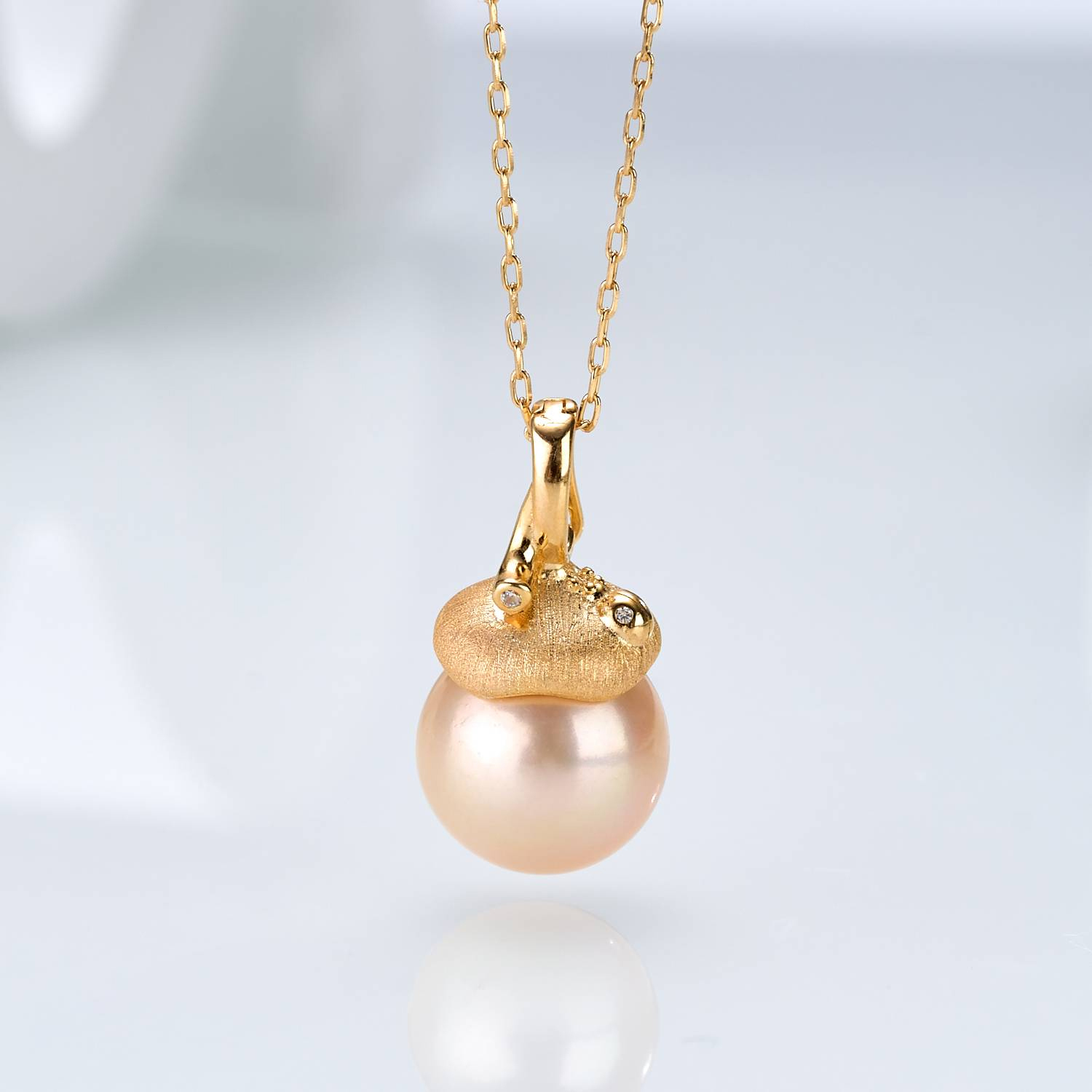 0421sz56-SZHK-PEARL-淡水橘色松果萬能扣+鏈(A7)