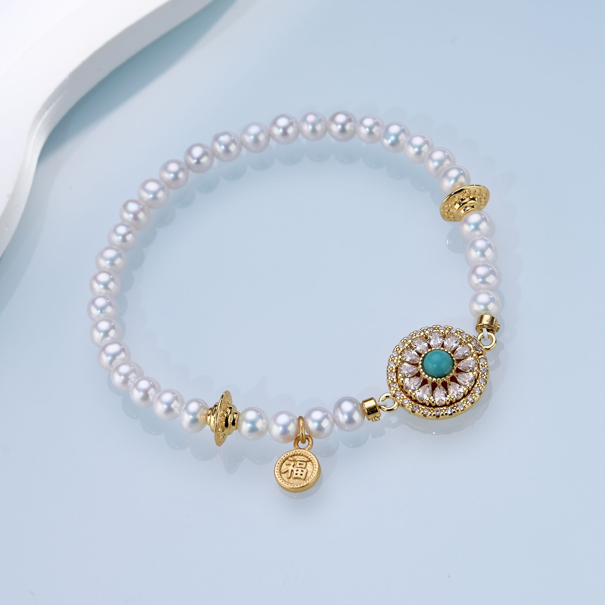 0421sz57-SZHK-PEARL-淡水羅盤磁吸手鏈(A8)