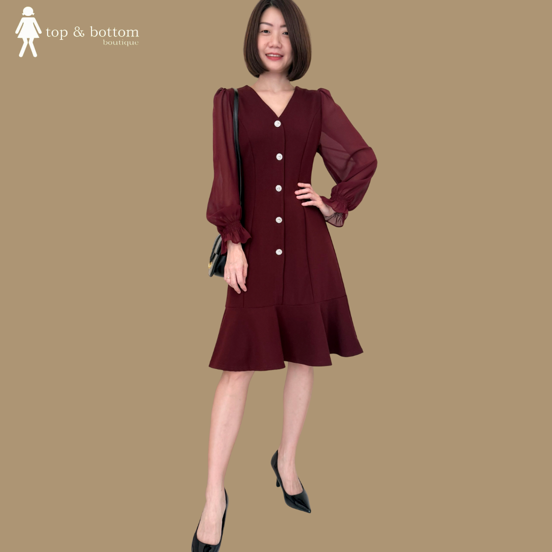 CHIFFON SLEEVE BUTTON SHORT DRESS