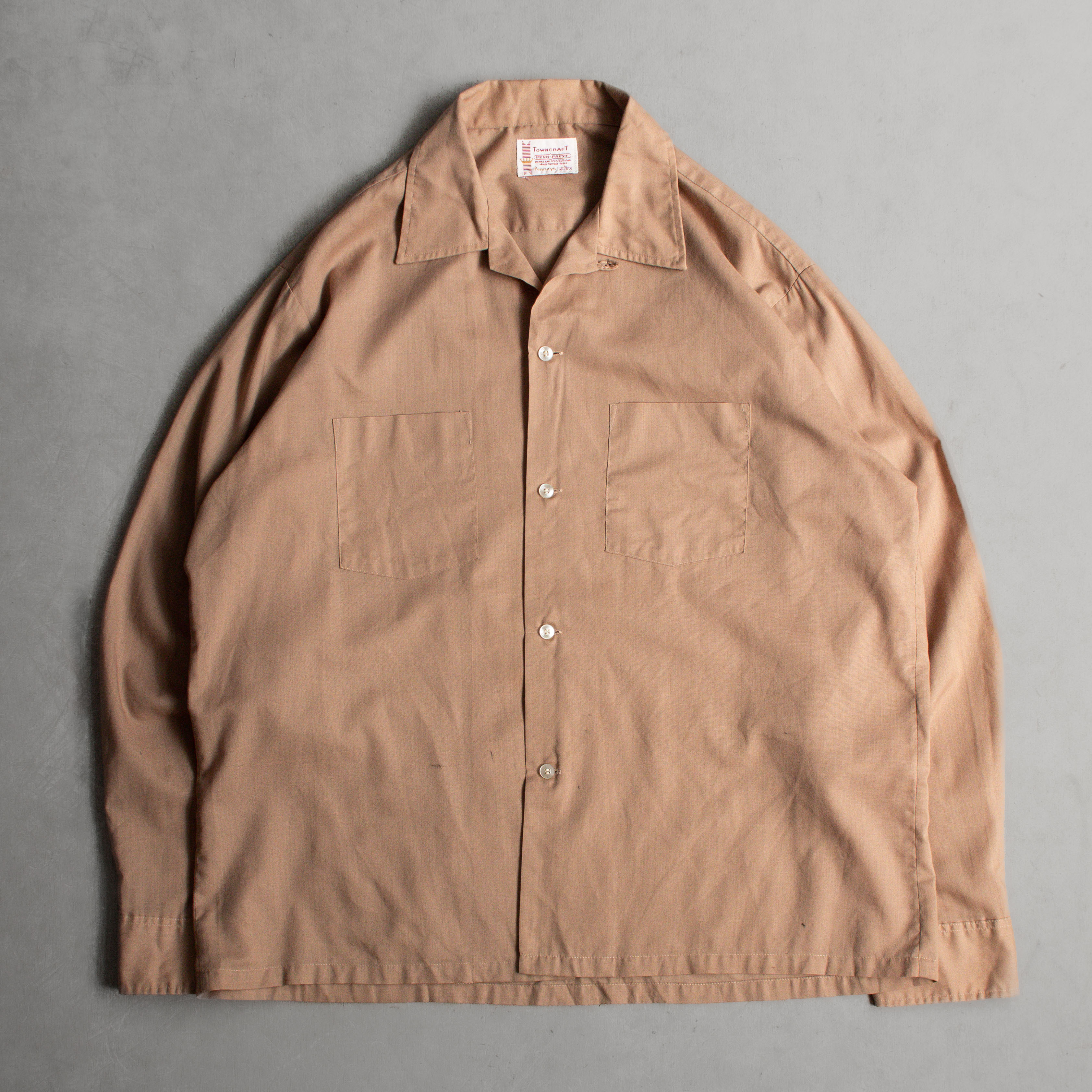 60-70S TOWNCRAFT OPEN COLLAR SHIRT 美國 駝色 素面 開領 長袖 襯衫