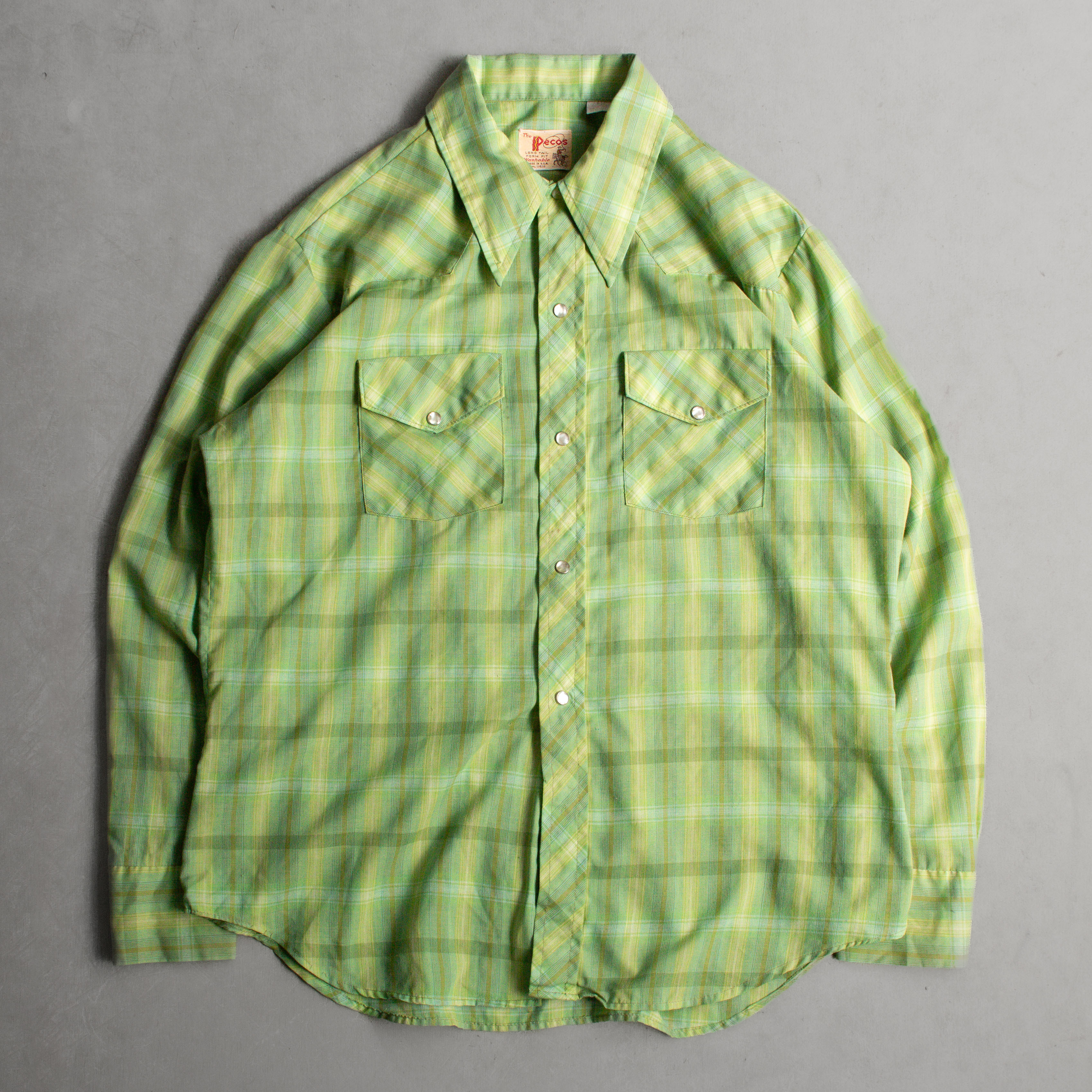 50S PECOS WESTERN SHIRT 美國製 綠色 格紋 劍領 長袖 西部 襯衫