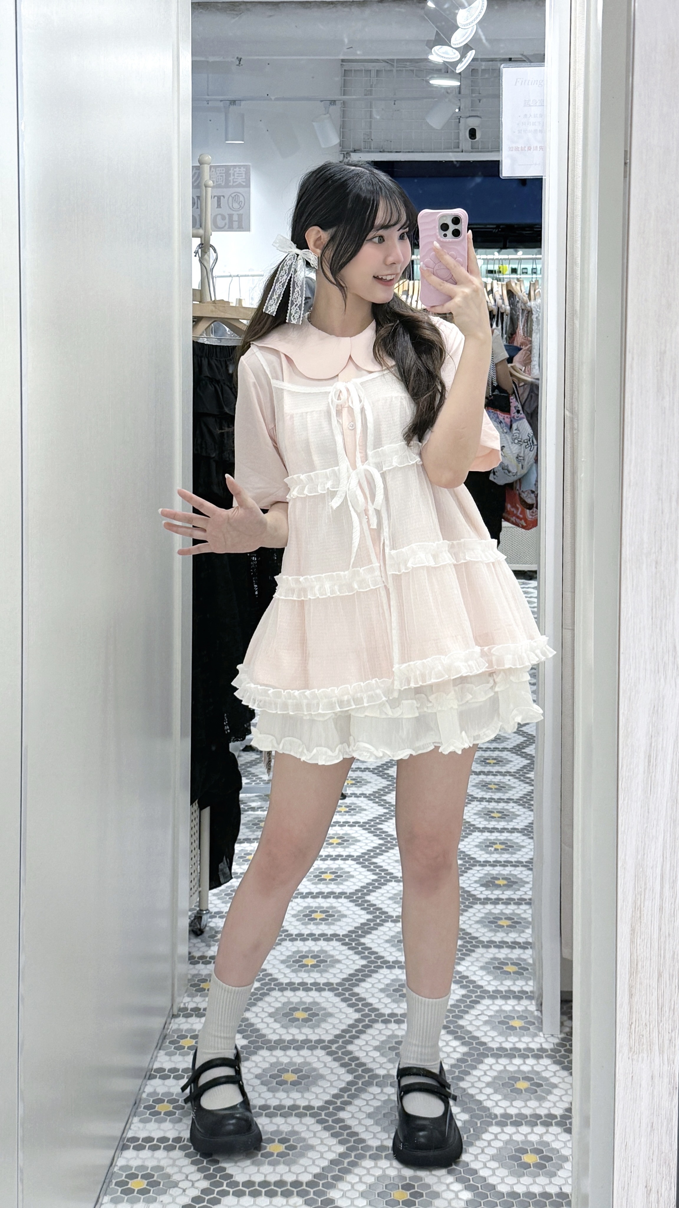 EA1268｜小知性暗暗格ruffle雙綁帶透視吊帶外搭‧₊˚🖇️✩ ₊˚