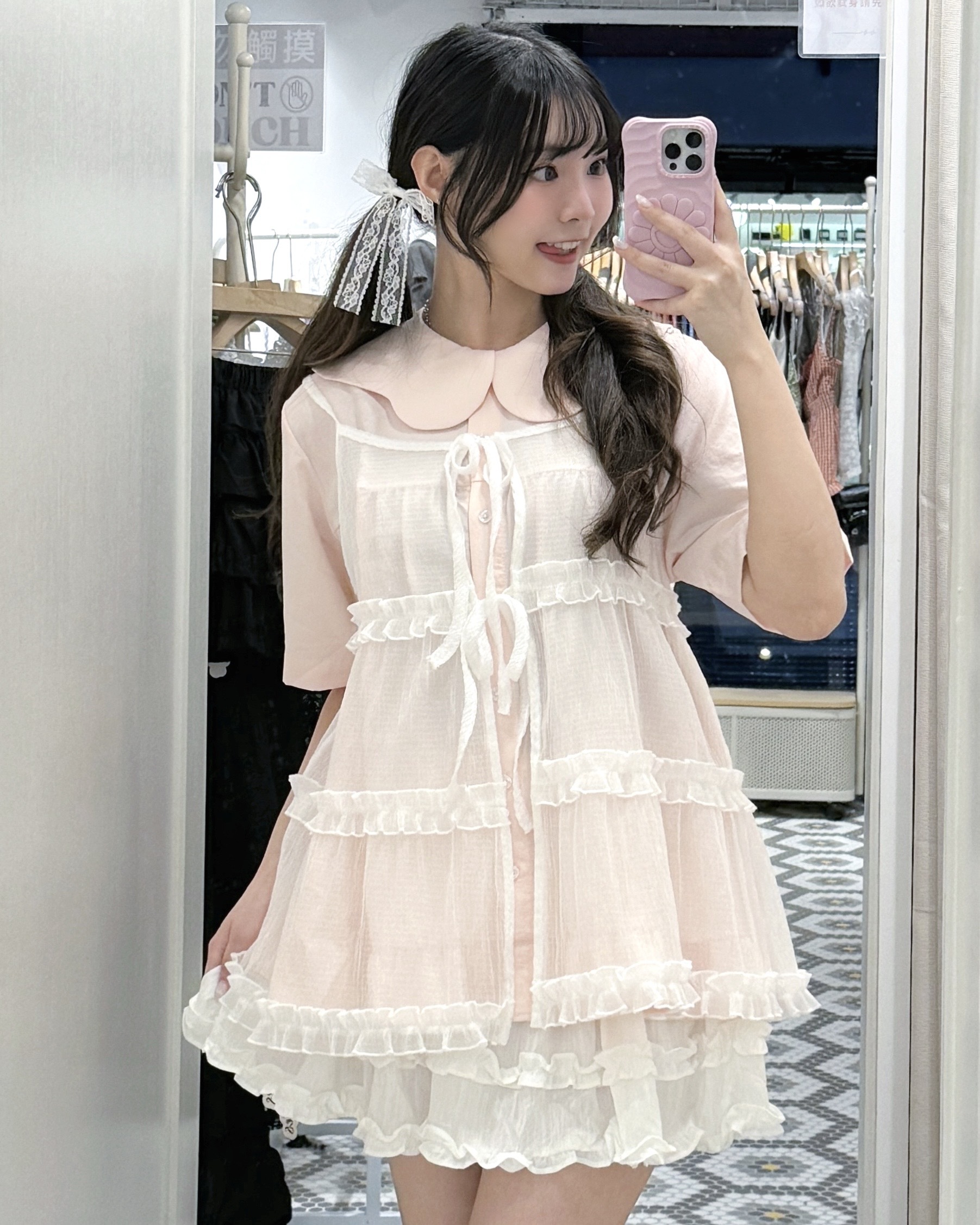 EA1268｜小知性暗暗格ruffle雙綁帶透視吊帶外搭‧₊˚🖇️✩ ₊˚