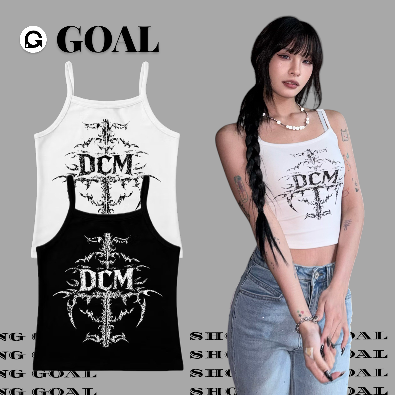 (GOAL) DCM 荊棘 短版 縮腰 剪裁 細肩 背心