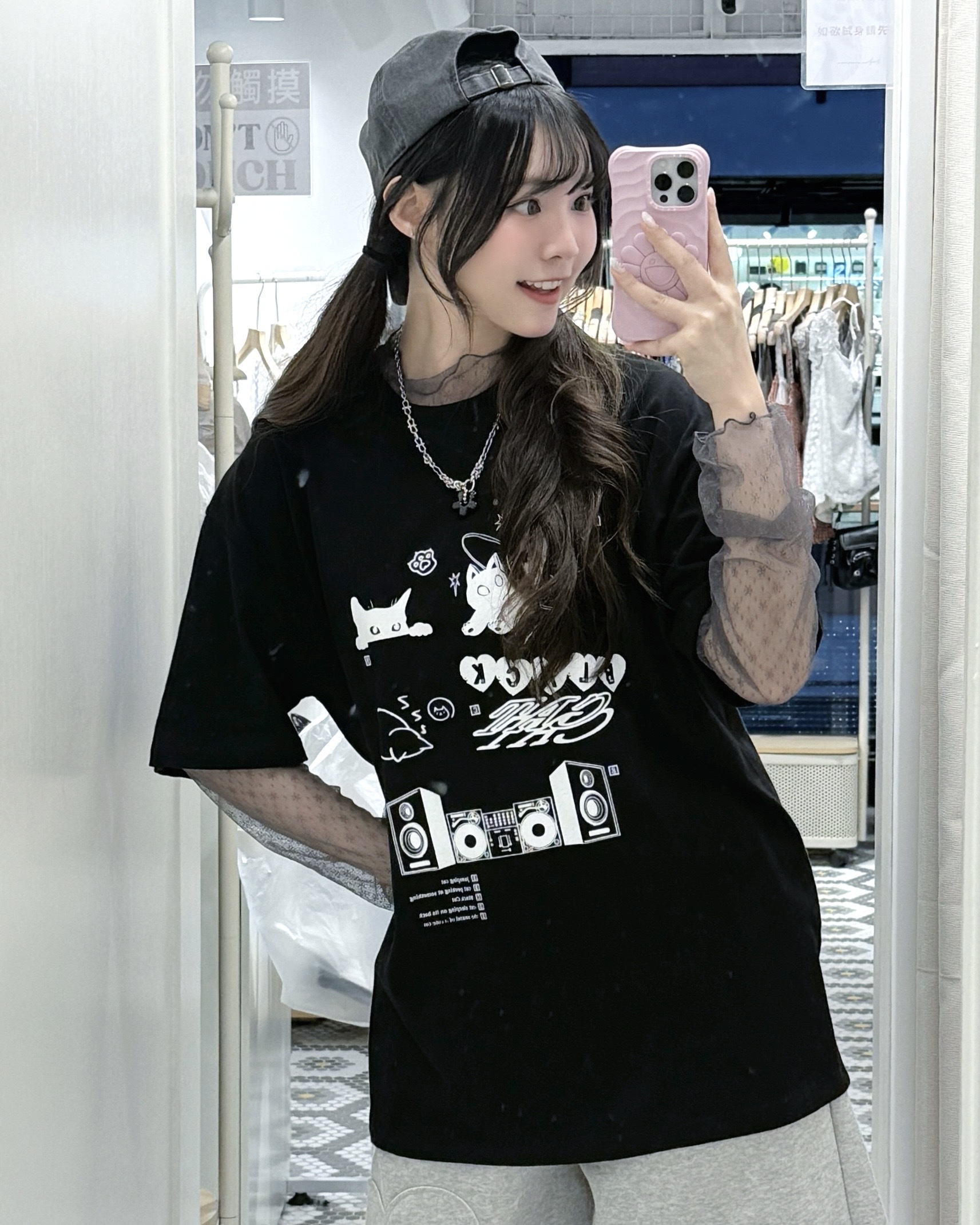 T1406｜簡約感可愛黑白貓咪 TEE ₍^. .^₎⟆🖤