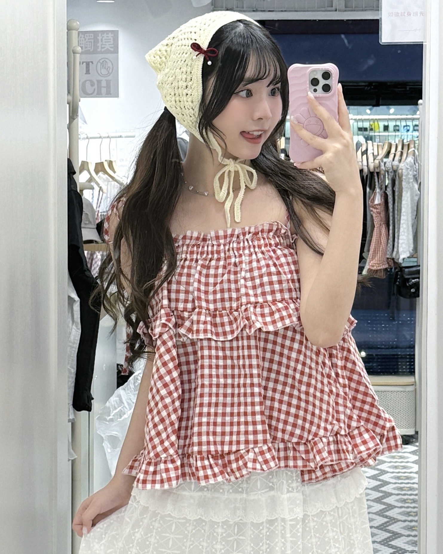 JP1230｜日本直送！田園格紋雙層蛋糕ruffle感綁帶吊帶外搭⋆˚✿🍒𐙚⋆˚