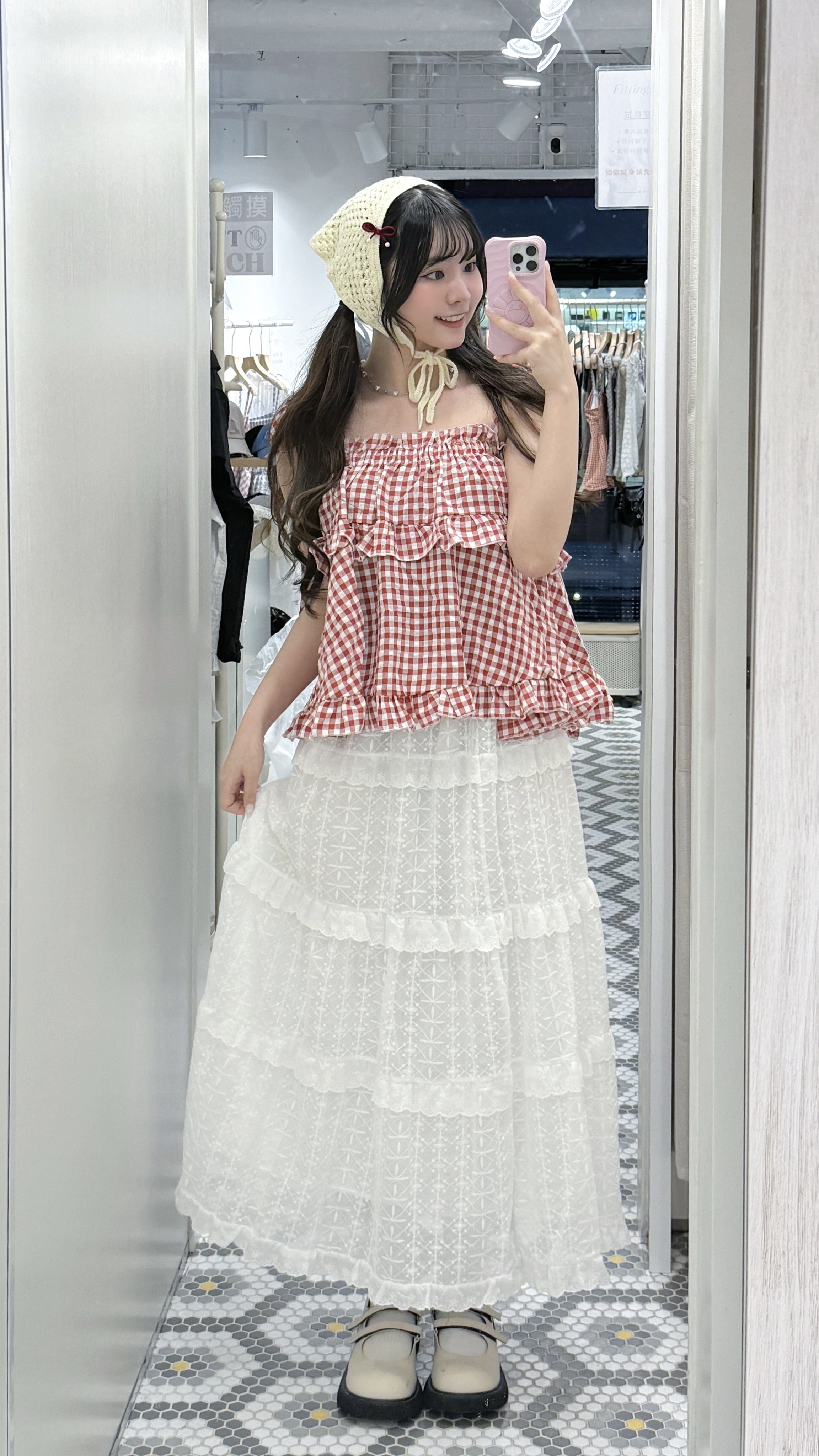 JP1230｜日本直送！田園格紋雙層蛋糕ruffle感綁帶吊帶外搭⋆˚✿🍒𐙚⋆˚