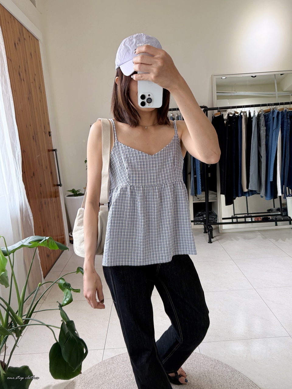 正韓水藍格紋細肩背心