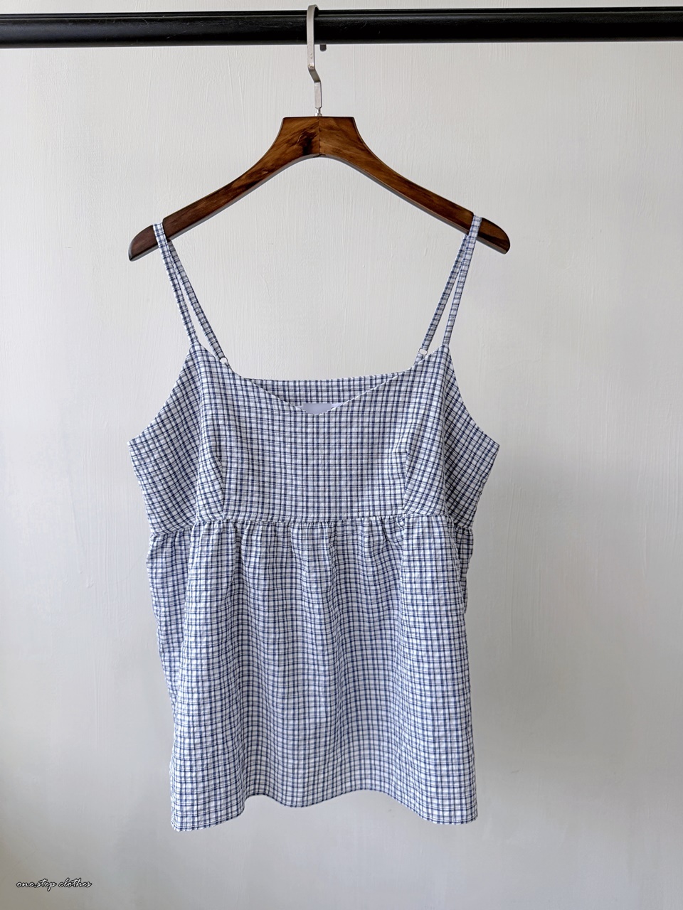 正韓水藍格紋細肩背心