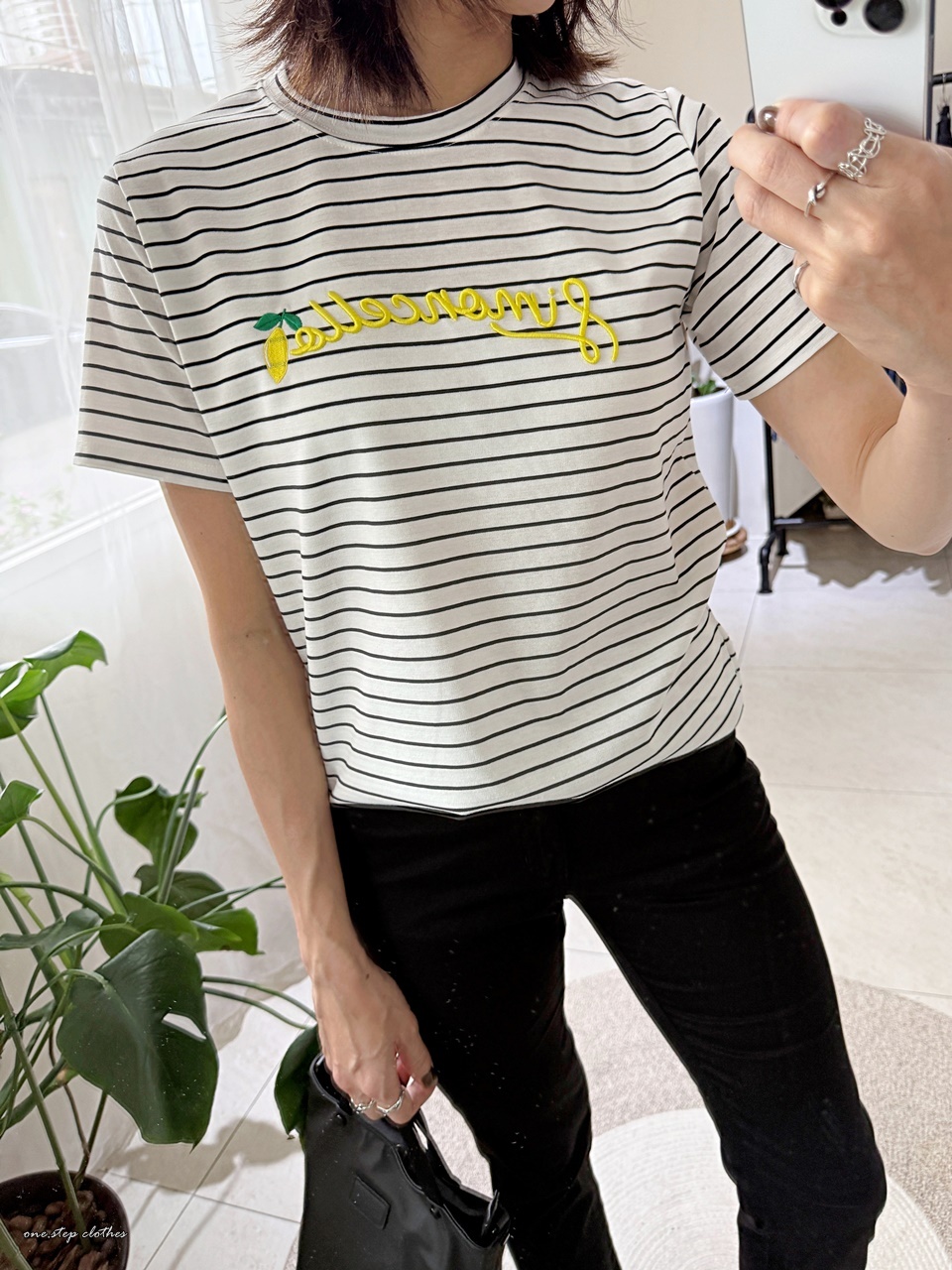 正韓檸檬刺繡橫條字母T