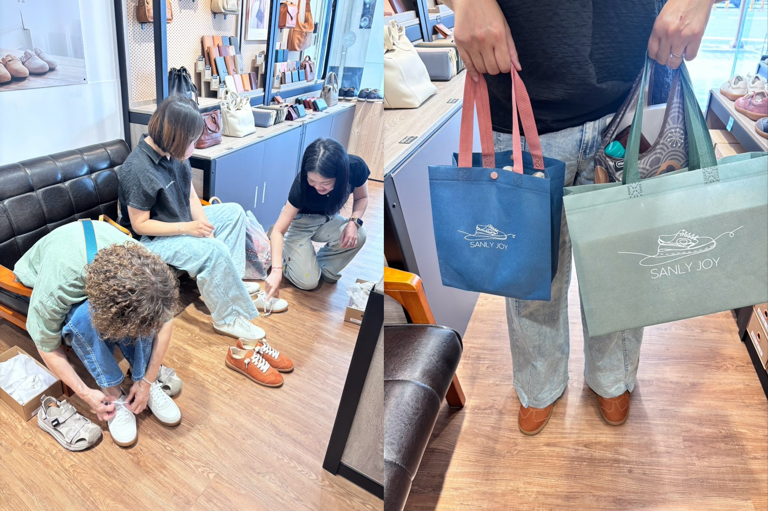 告別盲買！Sanly Joy 屏東門市提供專業一對一腳型測量與試穿建議。專屬腳型顧問為寬腳板、大小腳女孩找到最完美貼合的手工真皮女鞋。