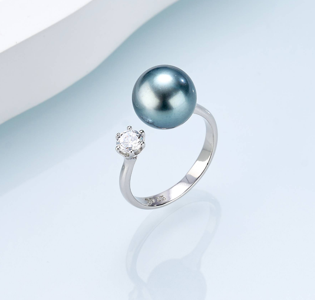 0421sz89-SZHK-PEARL-大溪地单钻开口戒(A50)