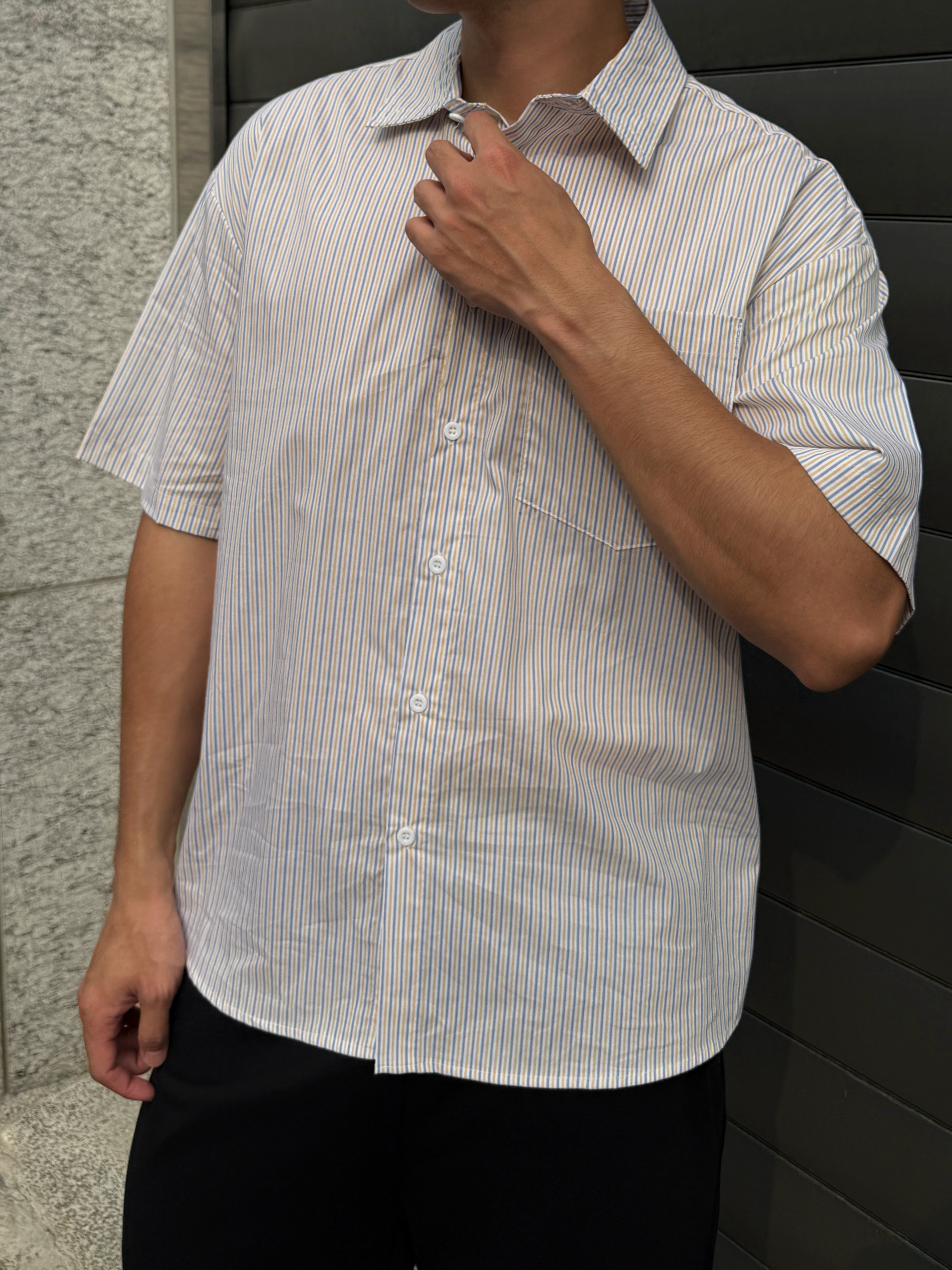 [1atm] City - 條紋單口襯衫