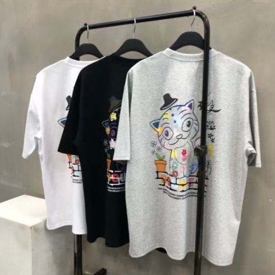 貓仔圖案英文字短袖Tee Double-B-040T