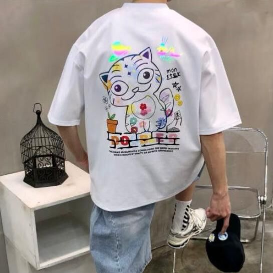 貓仔圖案英文字短袖Tee Double-B-040T