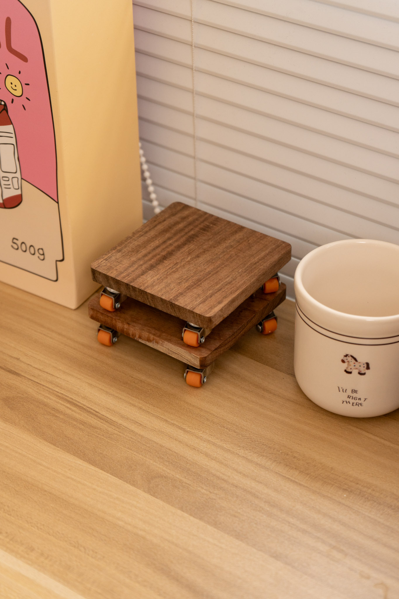 胡桃木杯墊小板車-可移動