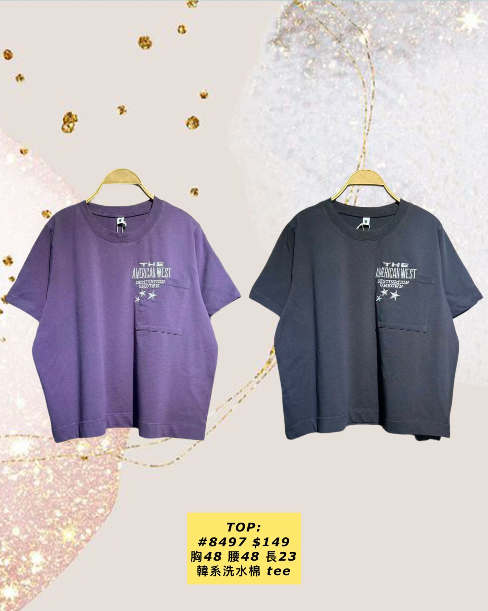 TOP:  #8497 韓系洗水棉 tee (胸48 腰48 長23)