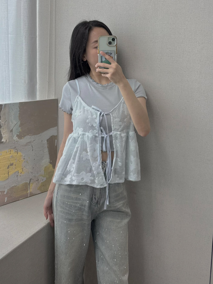 花花百搭前綁帶吊帶罩衫背心(2色)