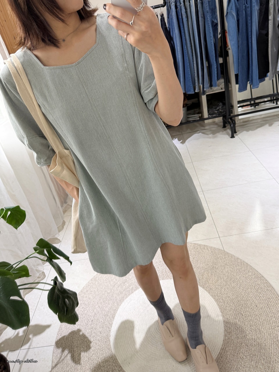正韓輕柔線條感口袋洋裝