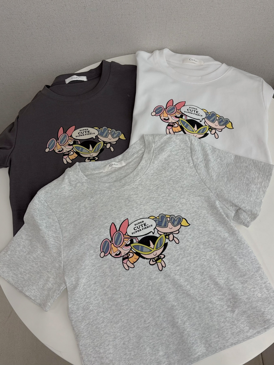 彈性短版卡通可愛短T(3色)