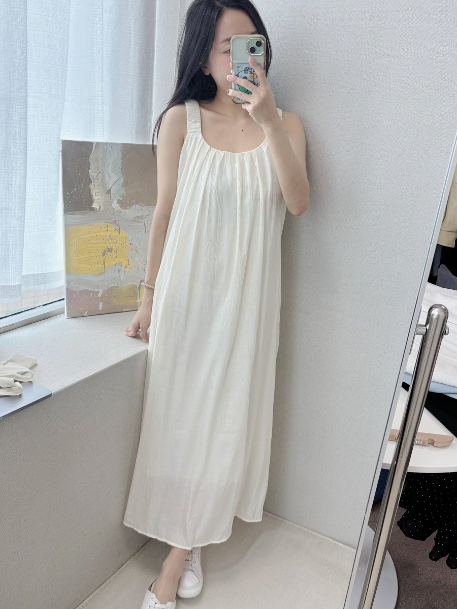 皺皺肩寬鬆慵懶綁帶長洋裝(3色)