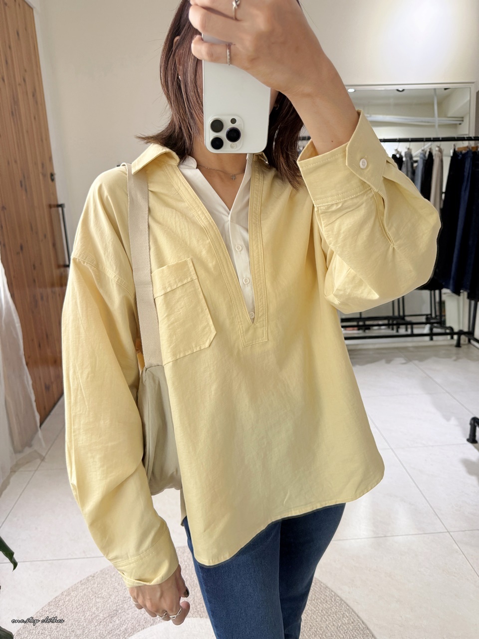 正韓Chic假兩件配色襯衫 (黃)