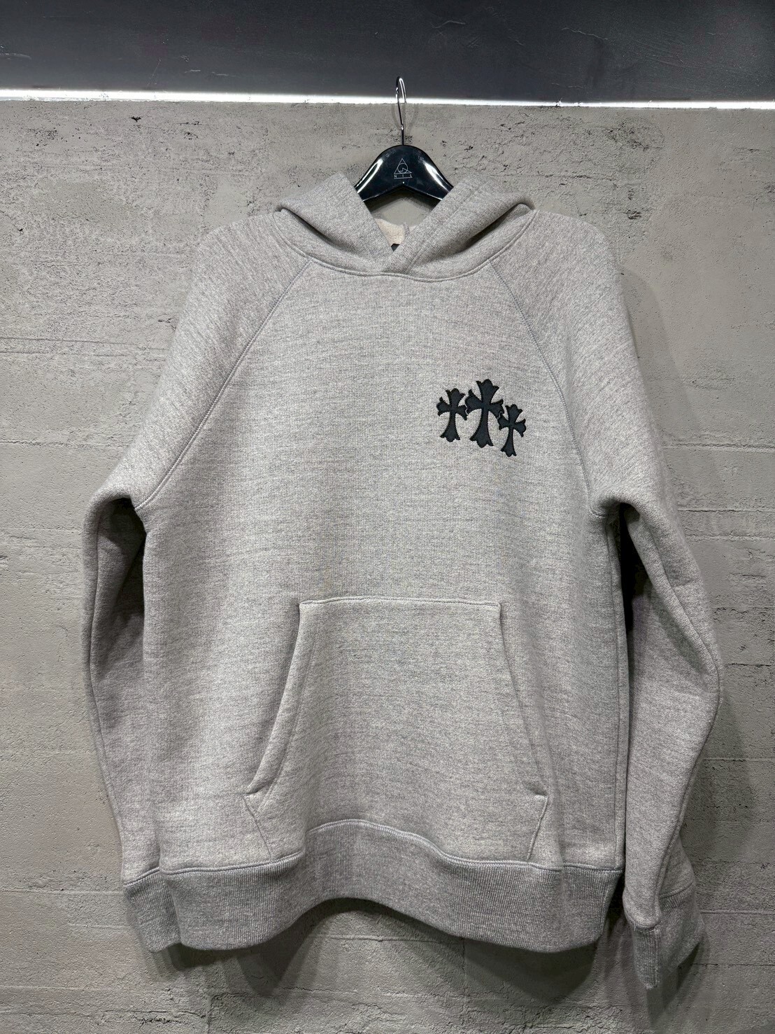 Chrome Hearts Embroidered Thirty Cross, Textured Gray-Black Hoodie with Embroidered CH on the Back