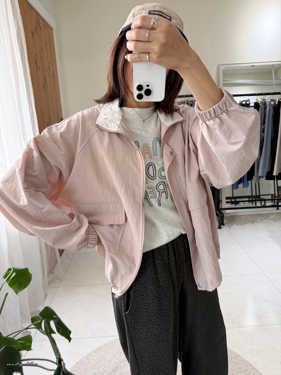 正韓Fly薄款配色立領休閒外 (粉)