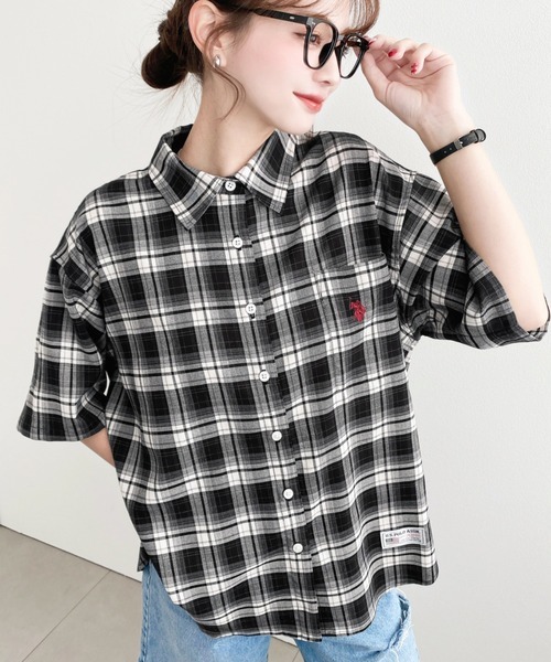 日本🇯🇵連線 Moment+ x U.S. POLO ASSN. 刺繡短袖格子襯衫 刺繡 格子 格紋 襯衫 休閒 短袖 3色(任買兩件711免運)/預購