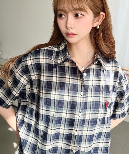 日本🇯🇵連線 Moment+ x U.S. POLO ASSN. 刺繡短袖格子襯衫 刺繡 格子 格紋 襯衫 休閒 短袖 3色(任買兩件711免運)/預購