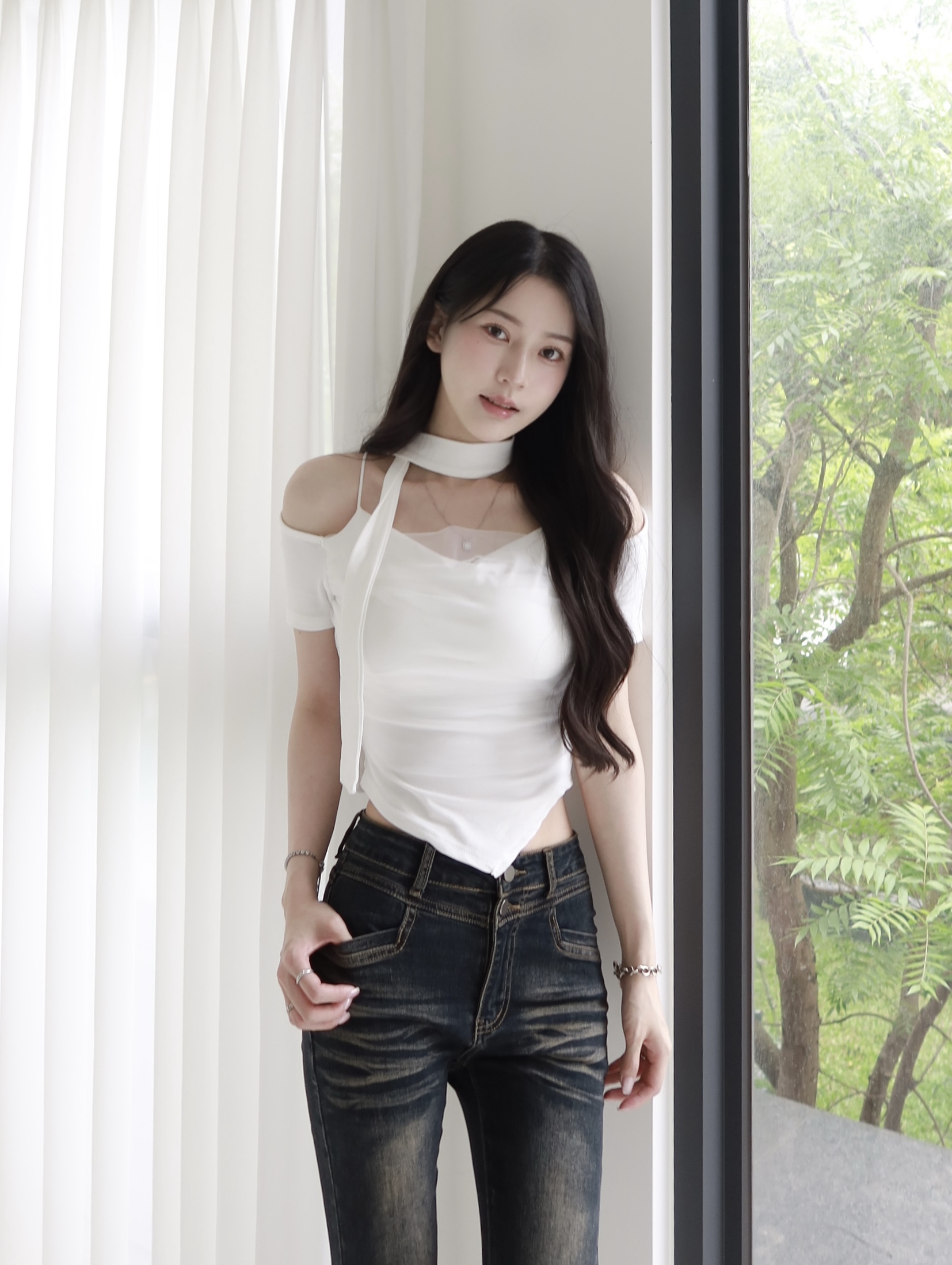 氣質網紗細肩一字領BraT