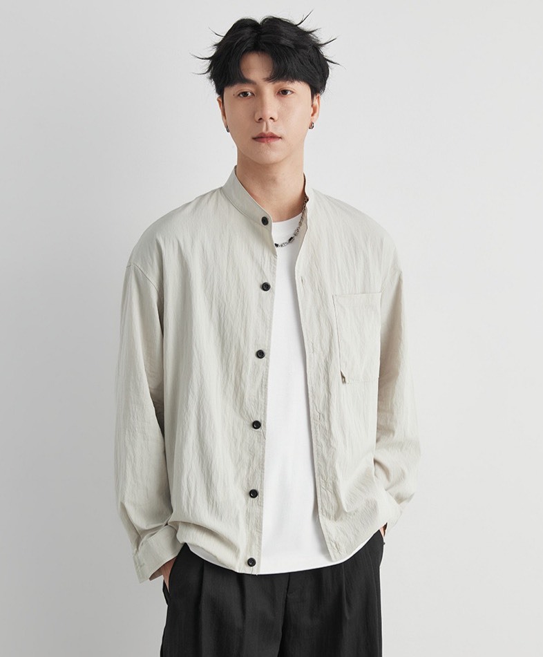 No.1692 男款日系天絲肌理口袋襯衫