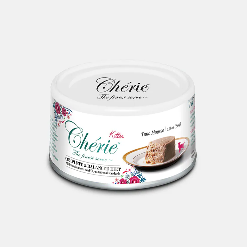 Cherie 法麗 - 全營養主食罐系列 - (幼貓) 吞拿魚Mousse (白底湖水綠字) 80g