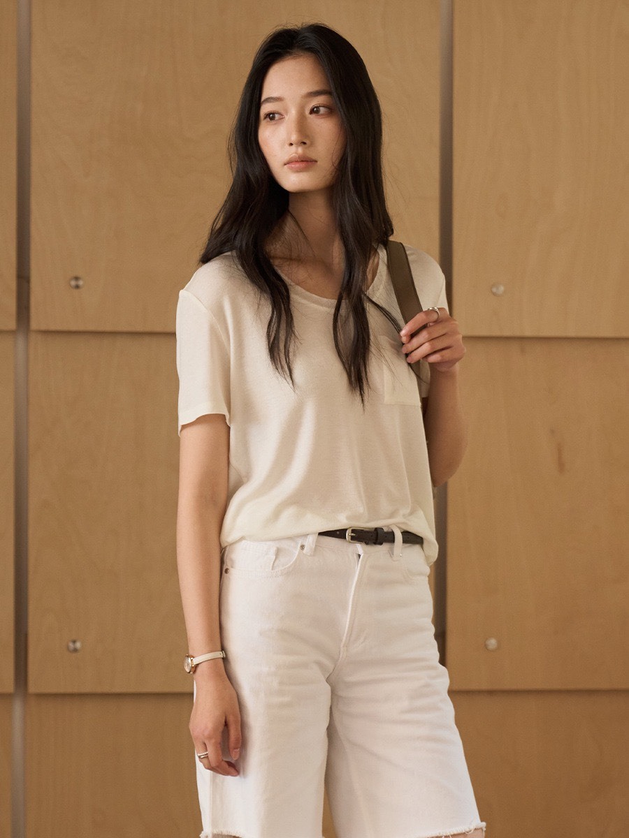 No.1695 木頭家天絲醋酸亞麻寬鬆口袋短T