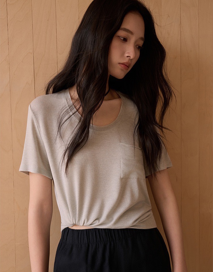 No.1695 木頭家天絲醋酸亞麻寬鬆口袋短T