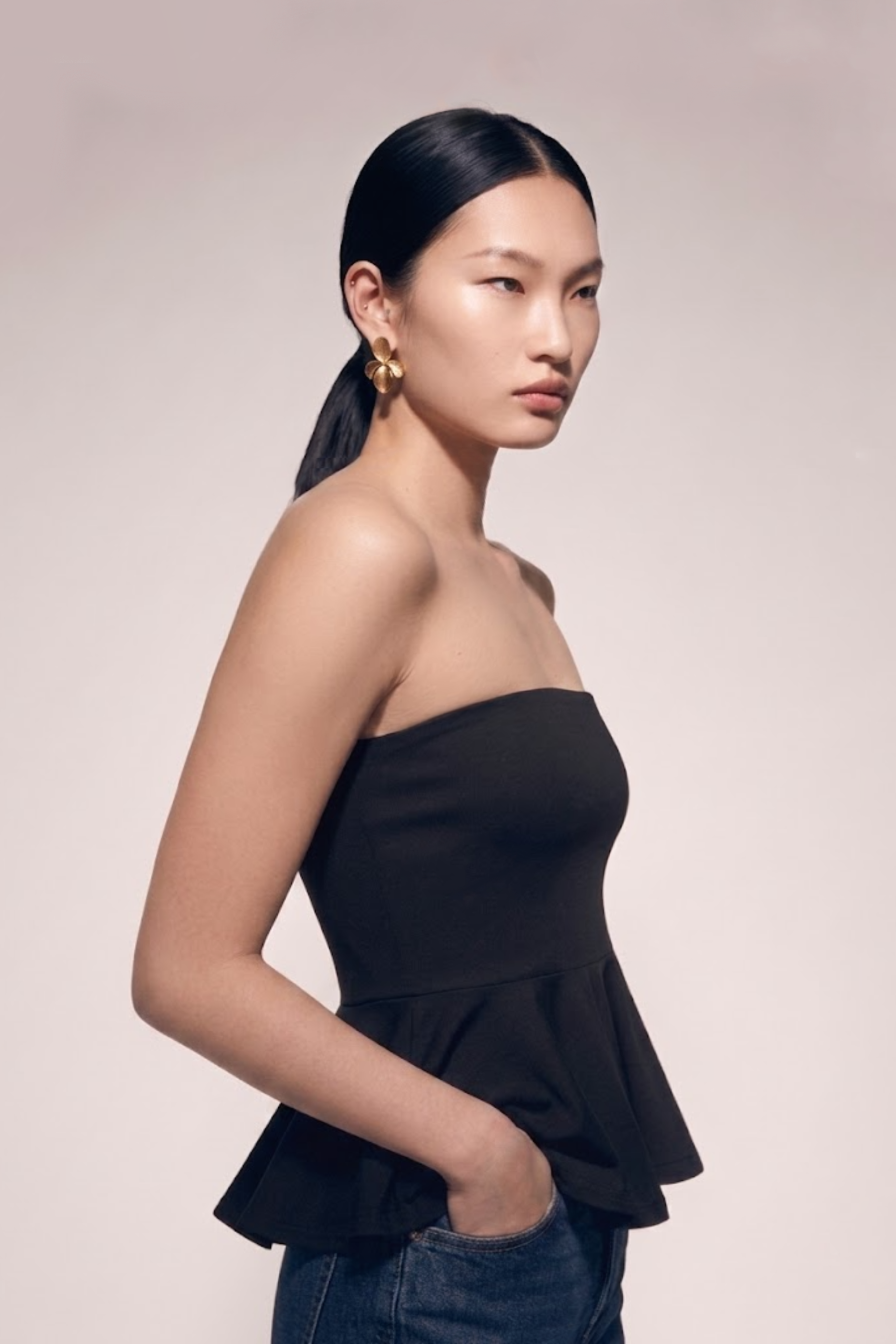 High - Stretch Sculpting Peplum Tube Top
