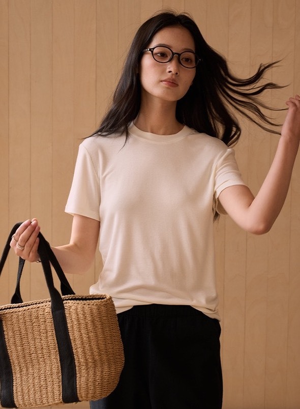 No.1694 木頭家莫戴爾蠶絲羊毛圓領短T