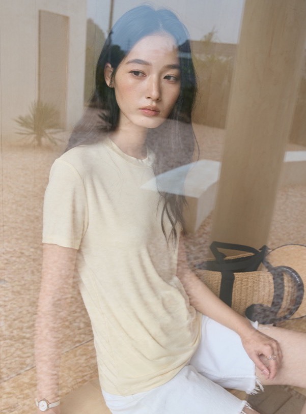 No.1694 木頭家莫戴爾蠶絲羊毛圓領短T