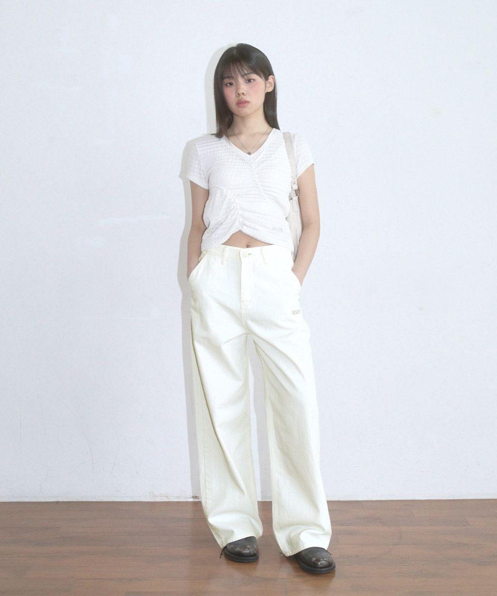 ASON 煙霧寬版長褲 奶油色 AS_P0000DAE