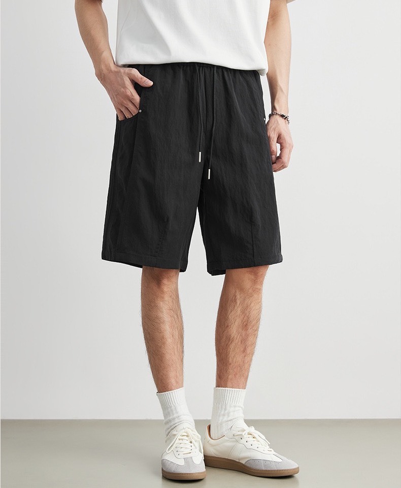 No.2370 男款天絲亞麻抽繩直筒短褲