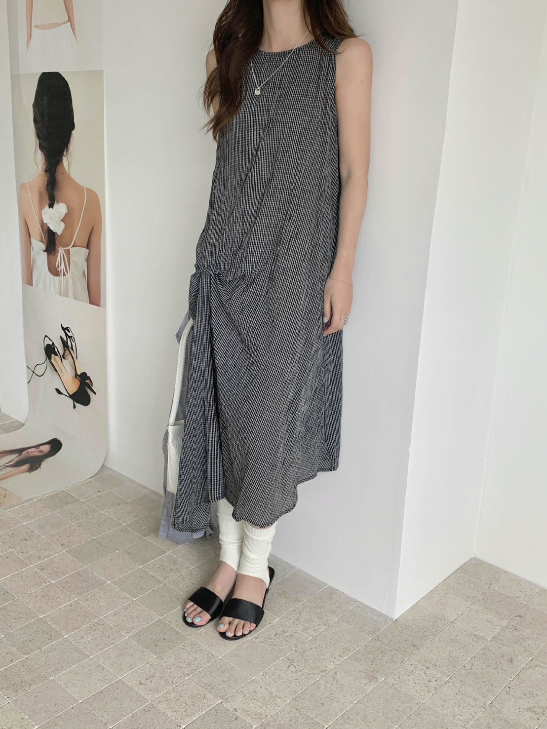No.3006 日系無袖格紋洋裝