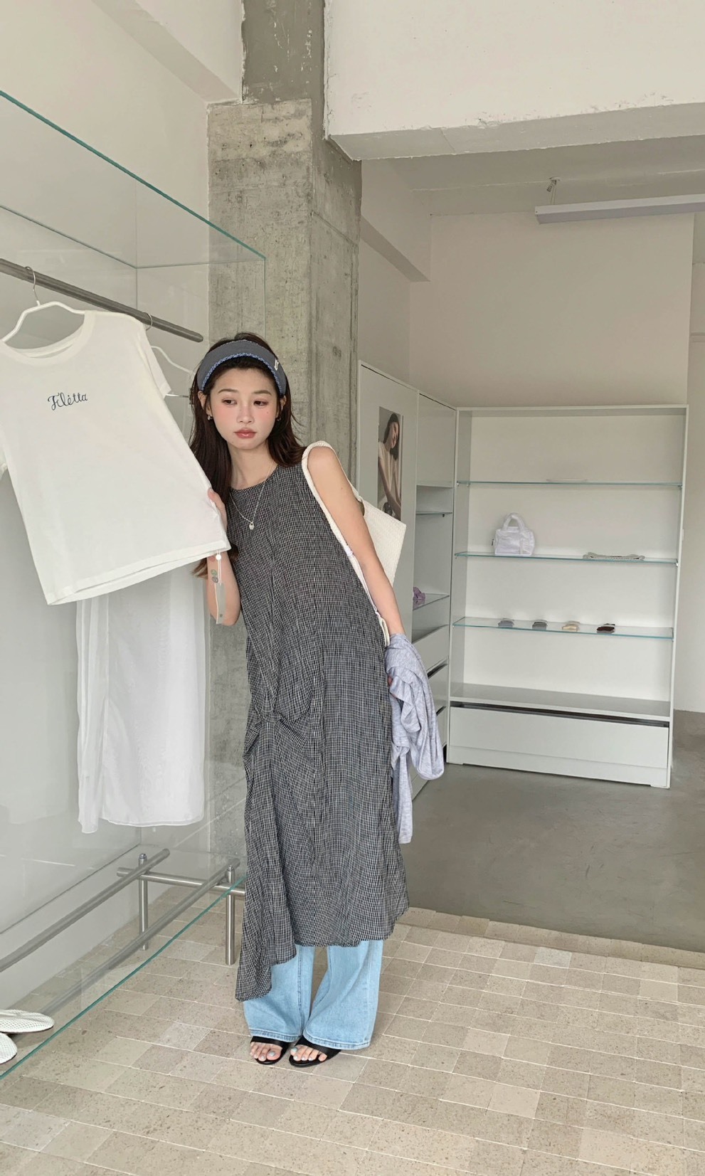 No.3006 日系無袖格紋洋裝