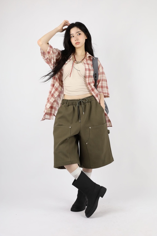韓系簡約方格短袖襯衫