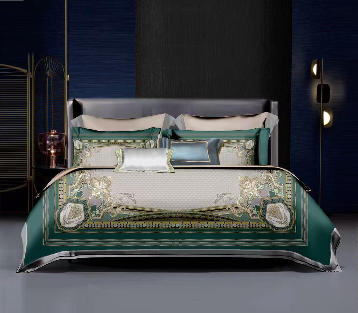 0422sz11-SZHK-QUILT-墨綠歐式香薰金絲四件套(A11)